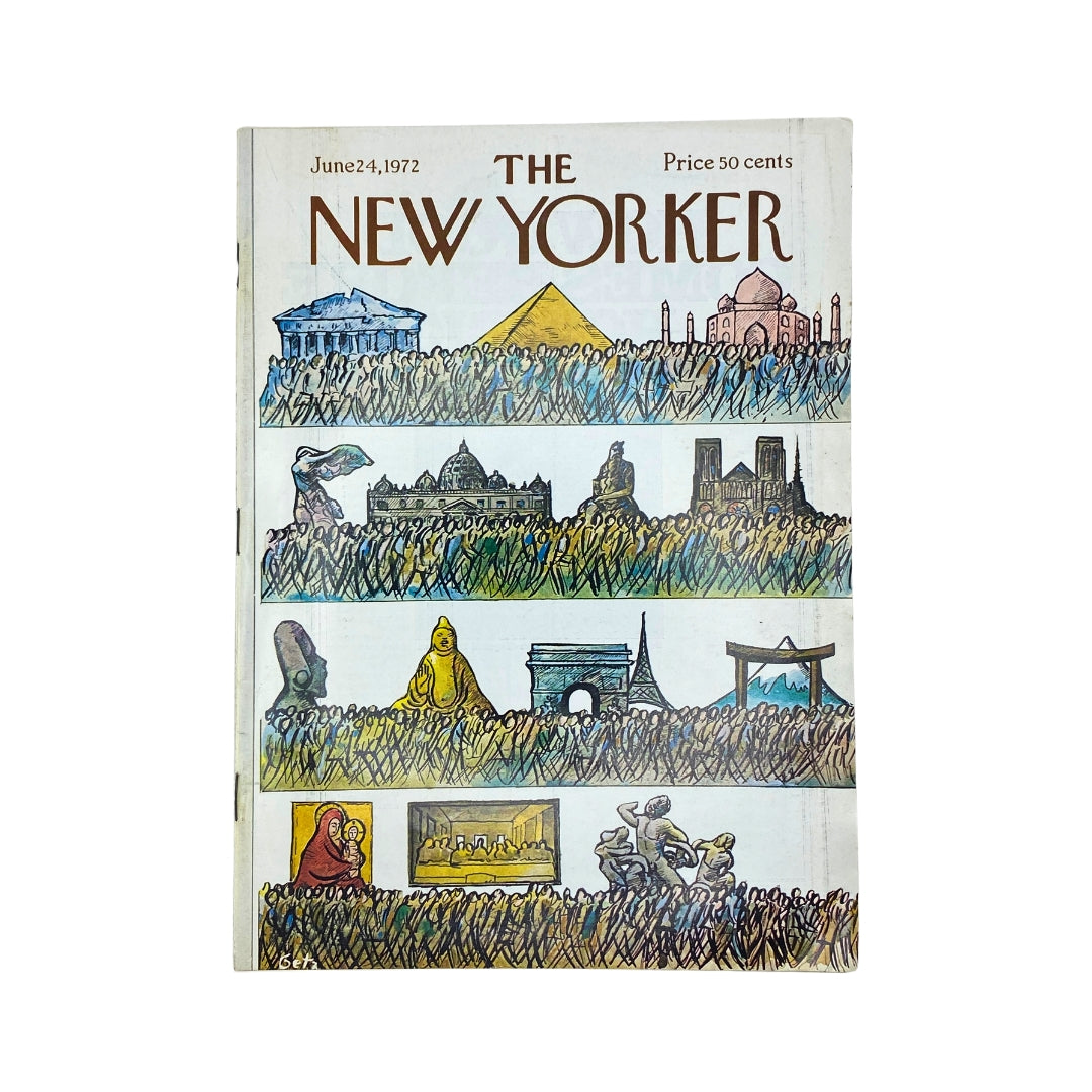 Cover of The New Yorker Complete Magazine June 24, 1972 featuring a detailed illustration by Arthur Getz, capturing iconic landmarks and cultural symbols from around the world.