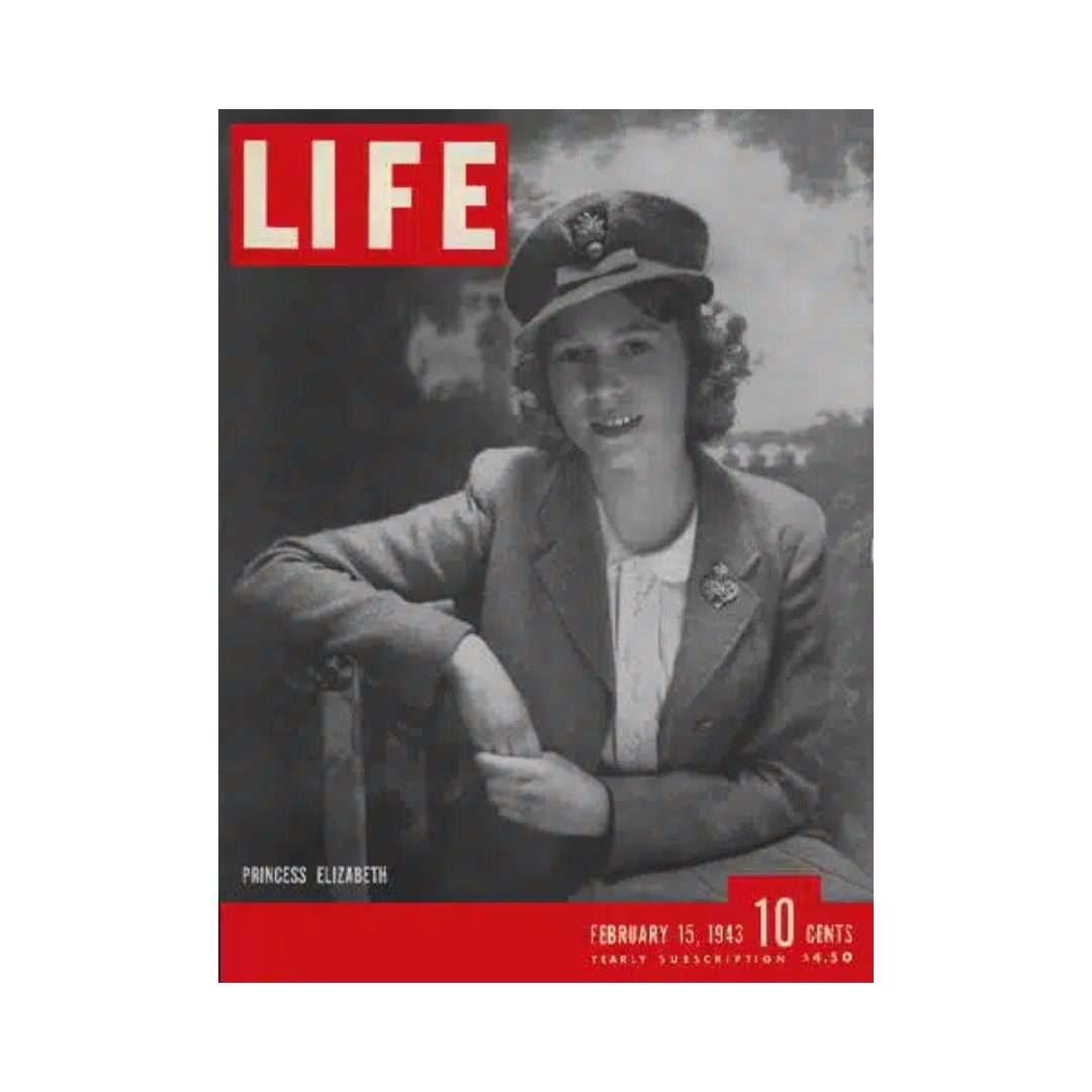 Cover of VTG Life Magazine February 15, 1943, featuring Princess Elizabeth, showcasing historic wartime imagery and articles.