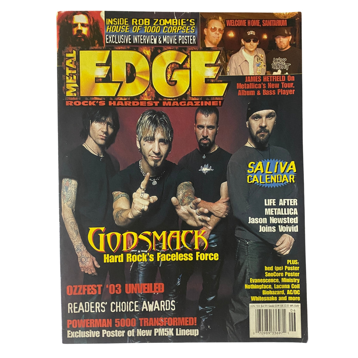 Metal Edge Magazine June 2003 Godsmack, Rob Zombie w Poster No Label VG