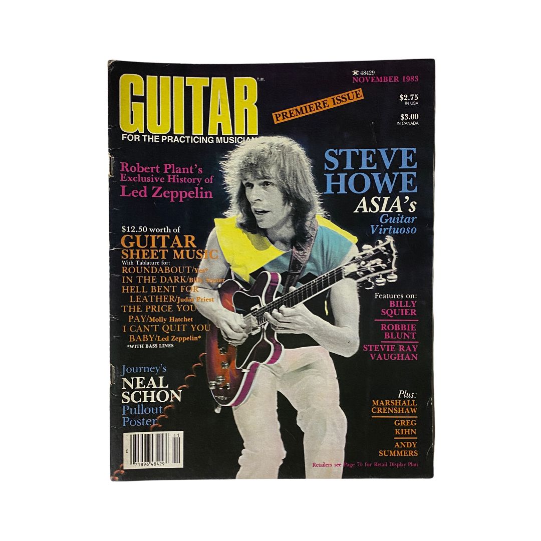 Cover of the VTG Guitar Magazine November 1983 Premiere Issue featuring Steve Howe, highlighting guitar techniques and iconic artists of the 1980s.