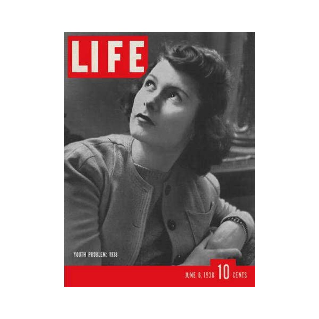 Cover of VTG Life Magazine from June 6, 1938 featuring a young woman looking up, highlighting the theme 'The American Youth'.