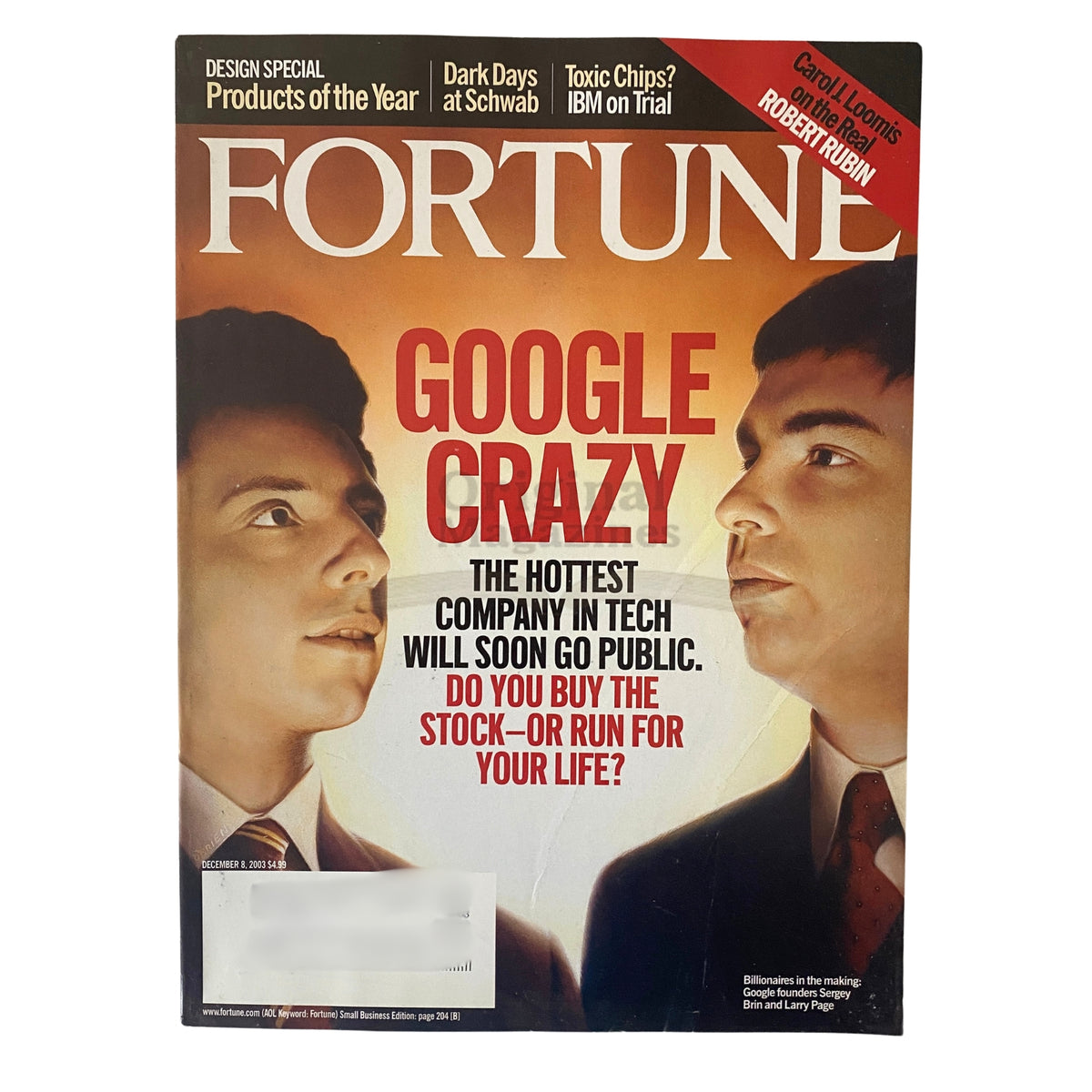 Fortune Magazine December 8, 2003 Google Founders Sergey Brin & Larry Page VG