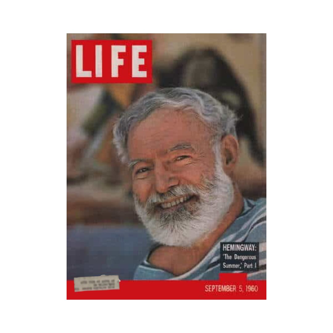 Cover of Life Magazine from September 5, 1960, featuring the title 'Hemingway: The Dangerous Summer, Part I.' Highlighting Ernest Hemingway smiling, this iconic issue captures the essence of the 1960s and includes features on cultural and social events.