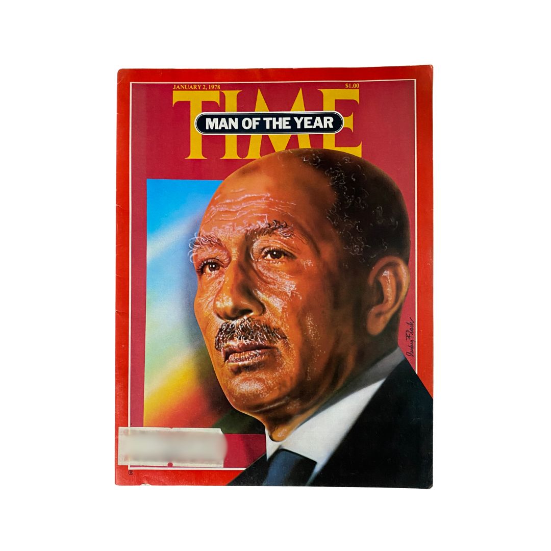 VTG Time Magazine January 2, 1978 featuring a portrait of Anwar El-Sadat, honored as Man of the Year, showcasing a historical moment in Middle Eastern diplomacy.