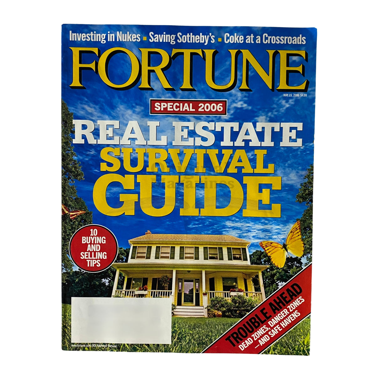 Cover of Fortune Magazine dated May 15, 2006, featuring the title 'Real Estate Survival Guide' with a house and butterfly illustration.