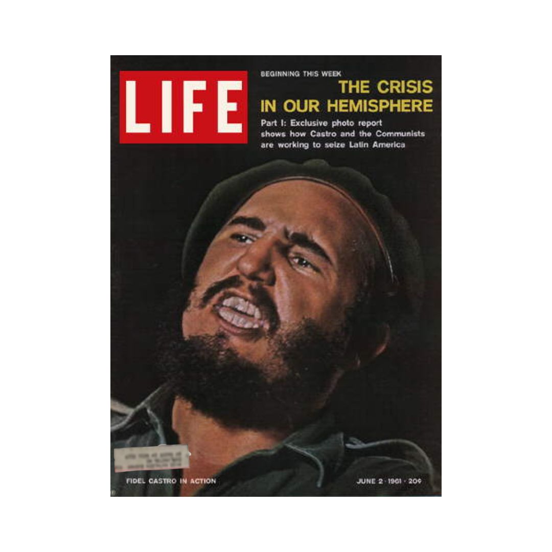 Cover of the June 2, 1961 issue of Life Magazine featuring Fidel Castro, titled 'Crisis in Our Hemisphere', depicting a gripping image of Castro during the Cold War period.