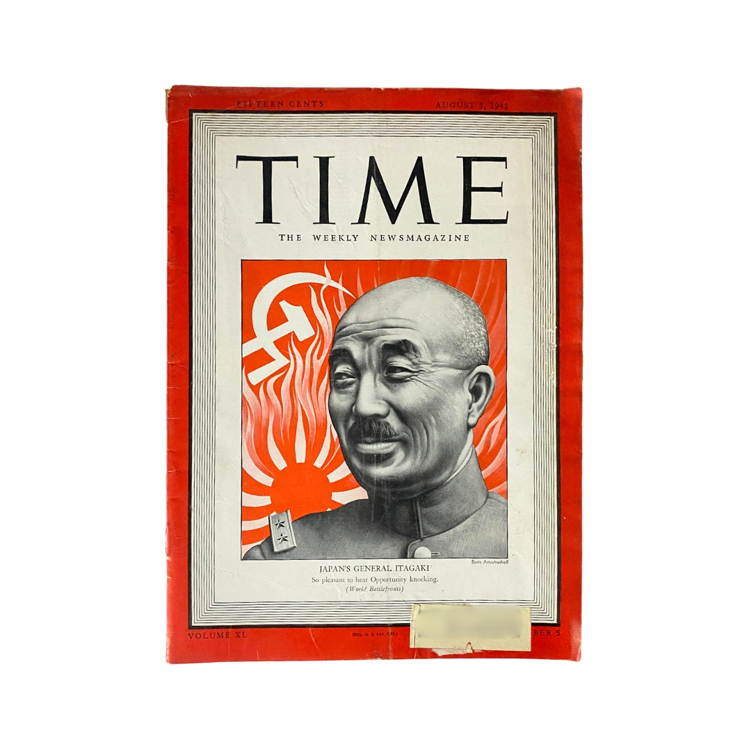 VTG Time Magazine August 3, 1942, Vol 50 No. 5 featuring Japan's General Itagaki on the cover, showcasing historical imagery and text.