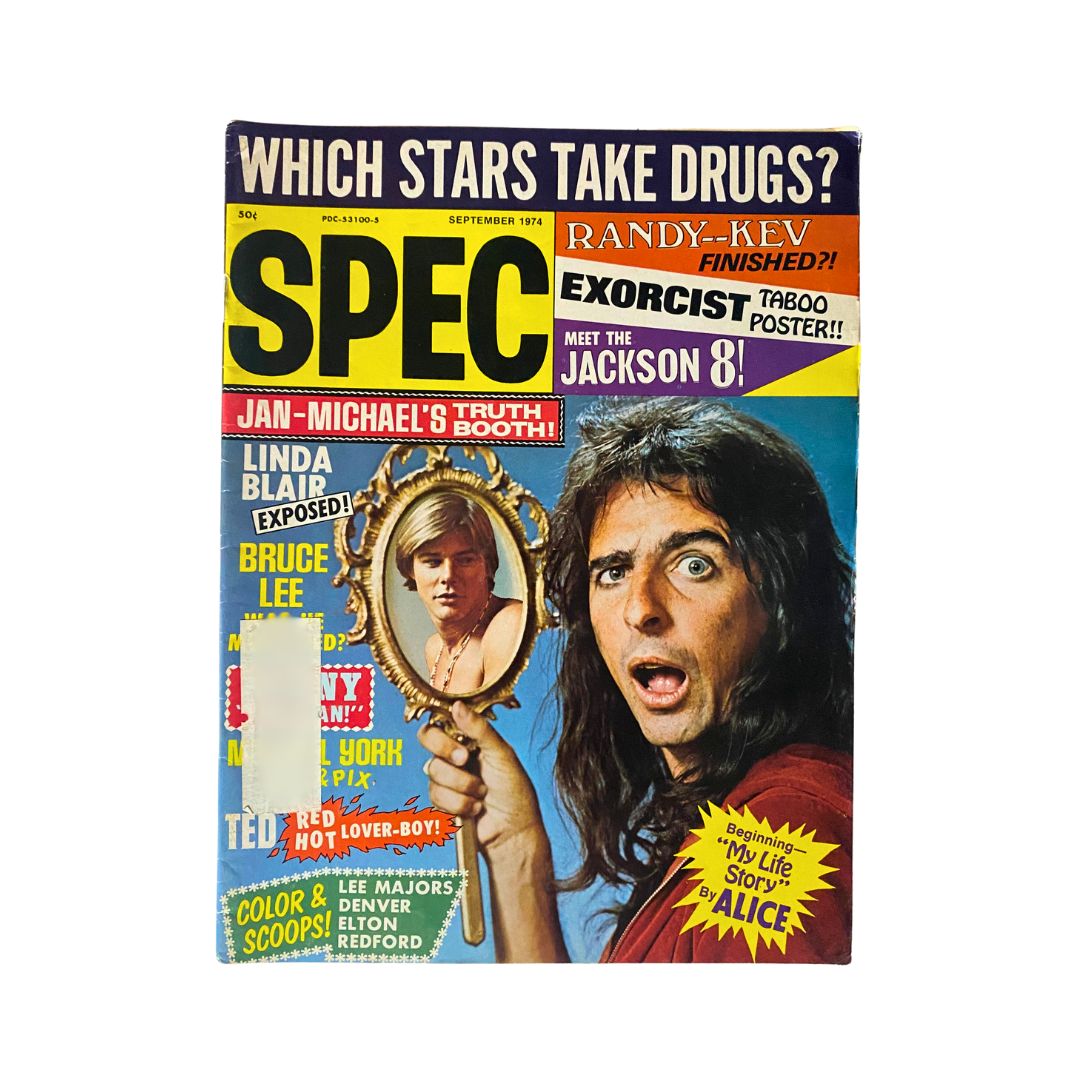 Cover of VTG 16 SPEC Magazine September 1974 featuring Alice Cooper and Bruce Lee, with vibrant colors and striking graphics, a must-have for vintage magazine collectors.
