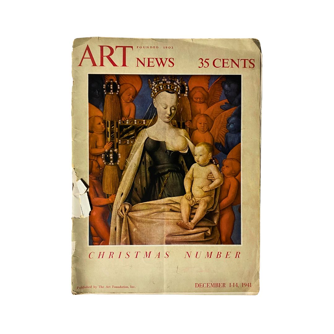 Cover of VTG Art News Magazine December 1, 1941 featuring Jean Fouquet's Virgin and Child, showcasing vintage artwork and historical significance.