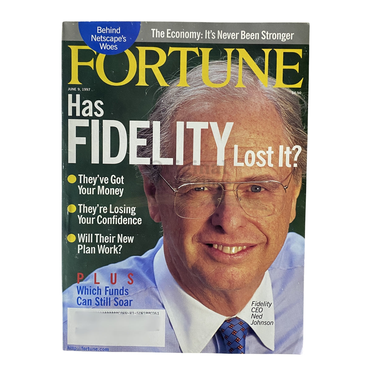 Fortune Magazine cover from June 9, 1997 featuring Fidelity CEO Ned Johnson, exploring the financial landscape and challenges in the industry.