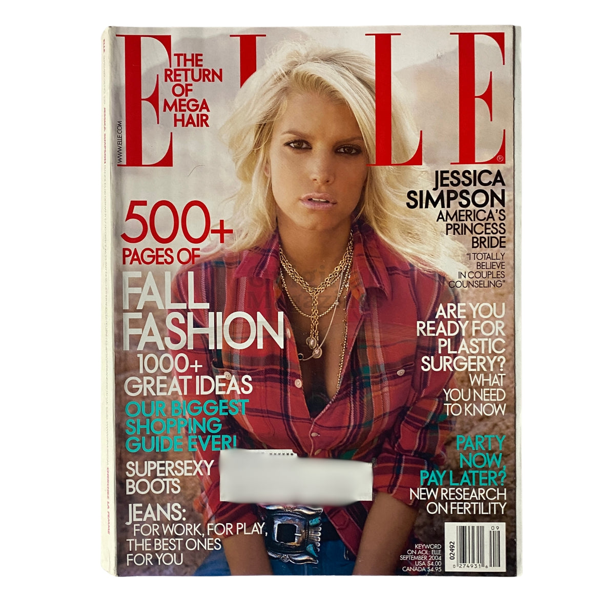 Elle Magazine September 2004 Jessica Simpson Cover VG