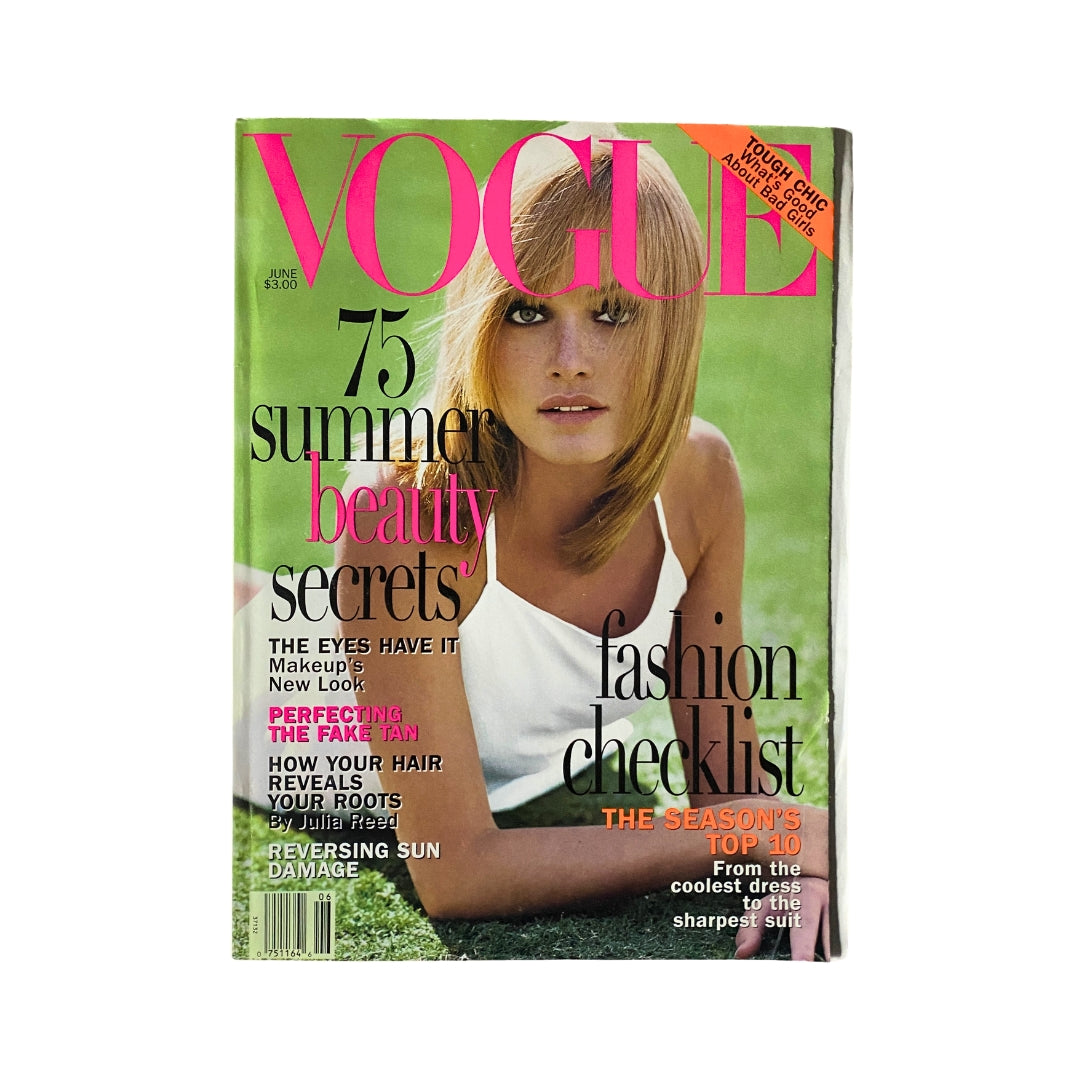 Vogue Magazine June 1995 Amber Valletta Cover No Label VG featuring bold headlines about summer beauty secrets and a fashion checklist.