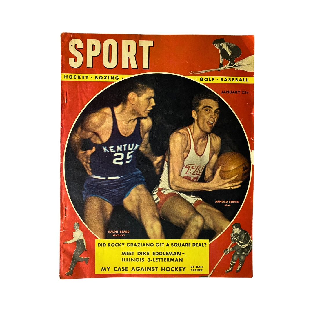 Cover of Sport Magazine January 1948 featuring Ralph Beard and Arnold Ferrin, highlighting sports culture of the late 1940s.