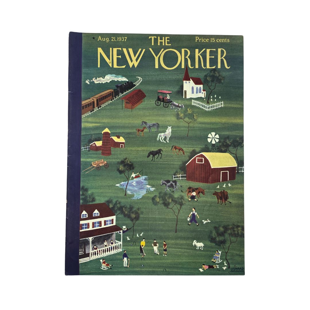 Cover of The New Yorker, August 21, 1937, featuring artwork by Leonard Weisgard, in very good (VG) condition