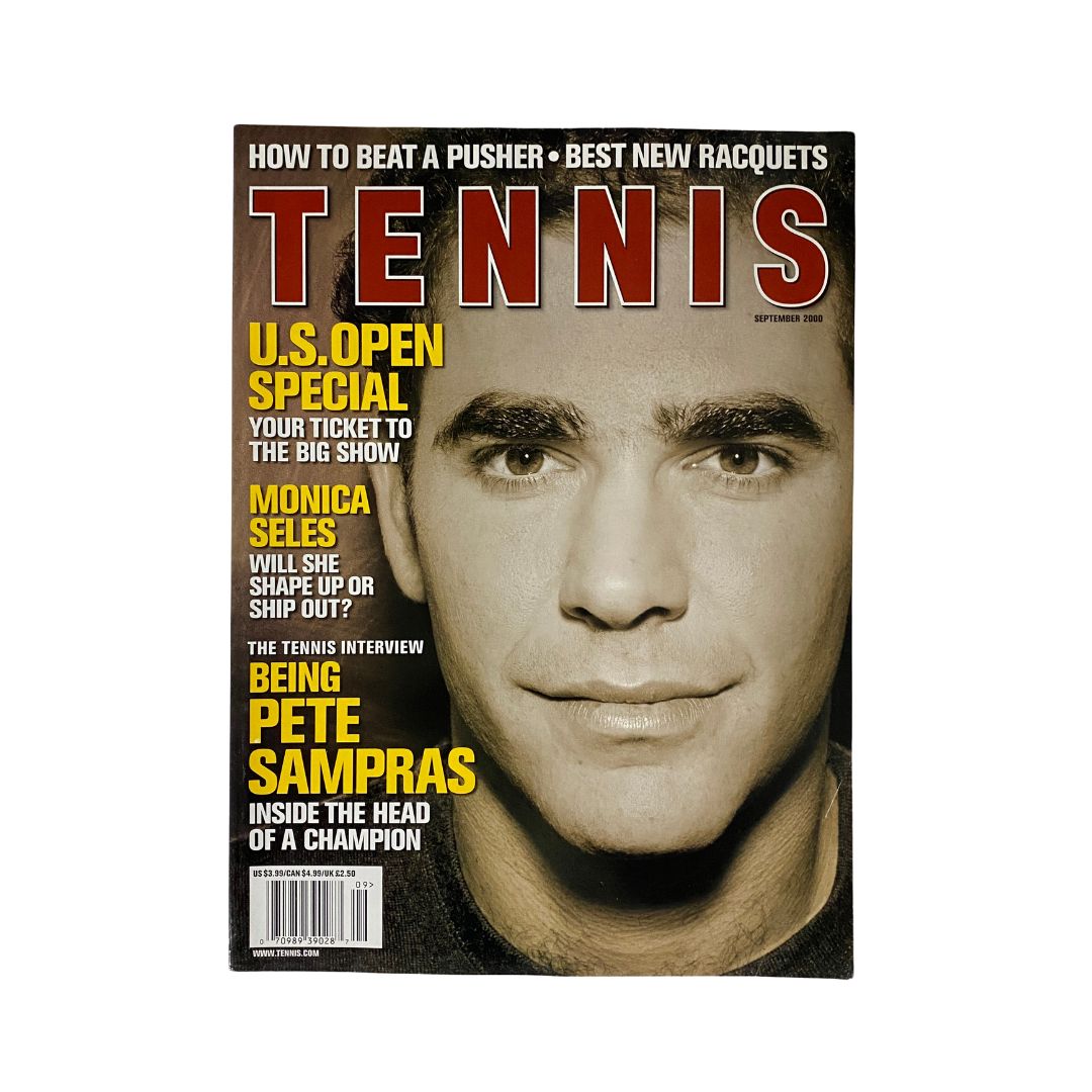 Cover of Tennis Magazine September 2000 featuring Pete Sampras, with articles on US Open special and interviews, ideal for tennis memorabilia collectors.