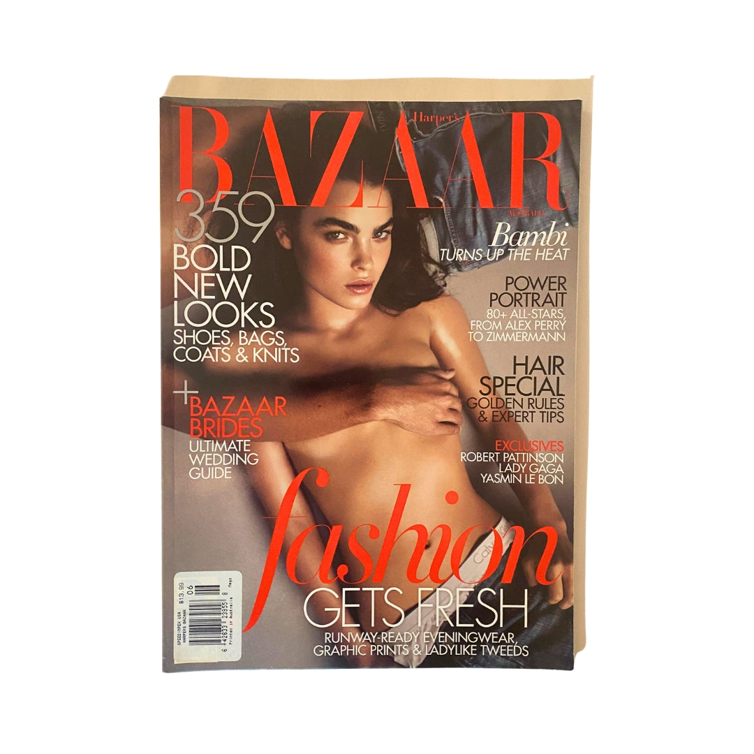 Harper's Bazaar Australia Magazine June 2011 featuring Bambi Northwood-Blyth on the cover. The magazine showcases fashion trends of the season, highlighting bold looks and a fresh perspective on style.