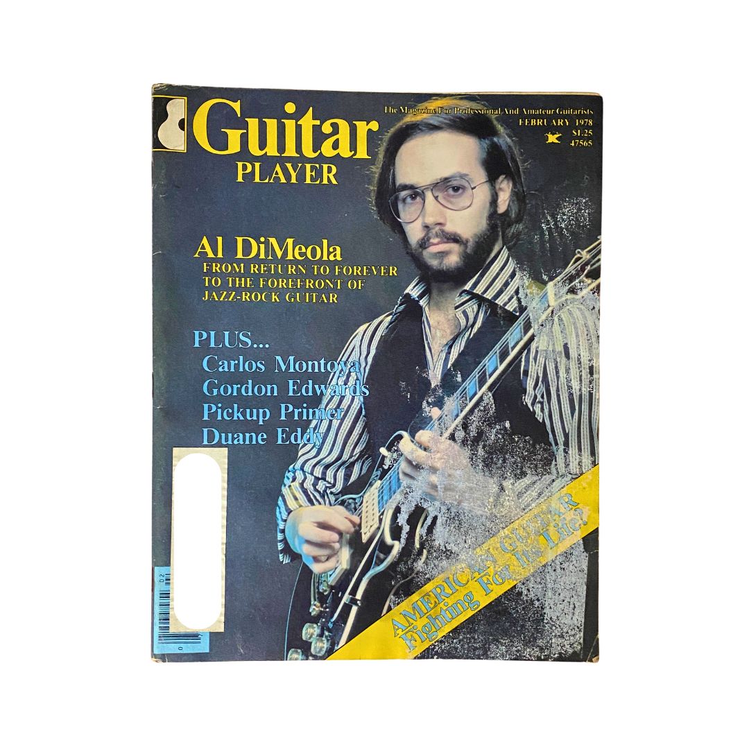 Cover of Guitar Player Magazine February 1978 Vol 12 No 2 featuring guitarist Al DiMeola, highlighting his influence in jazz-rock music.
