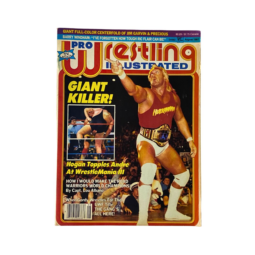 Pro Wrestling Illustrated Magazine August 1987 featuring Hulk Hogan on the cover, showcasing the headline 'Giant Killer!' with coverage of Hogan's victory over Andre the Giant at WrestleMania III.
