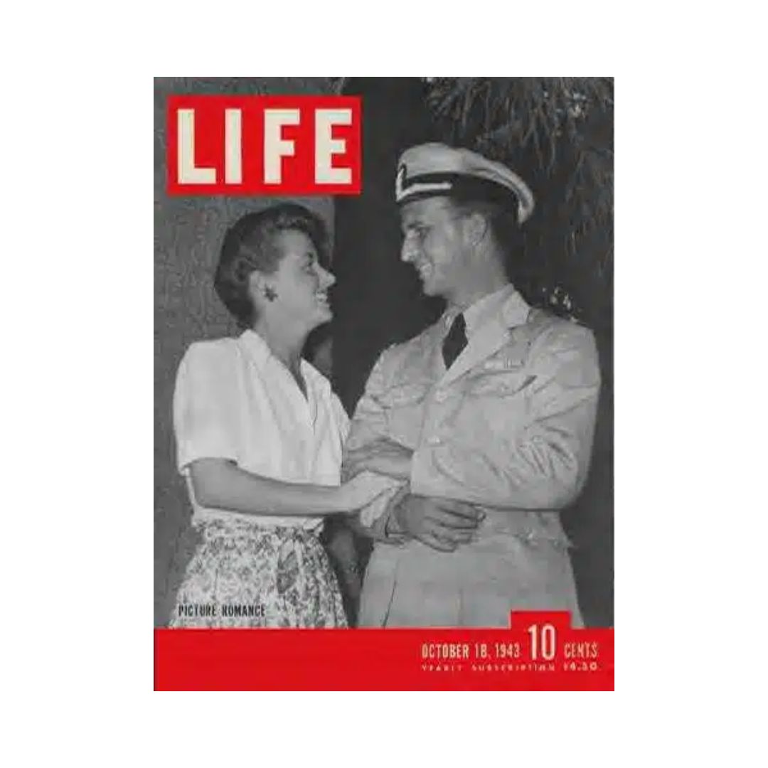 VTG Life Magazine October 18, 1943 cover featuring a couple in romantic attire, highlighting the theme of Picture Romance.