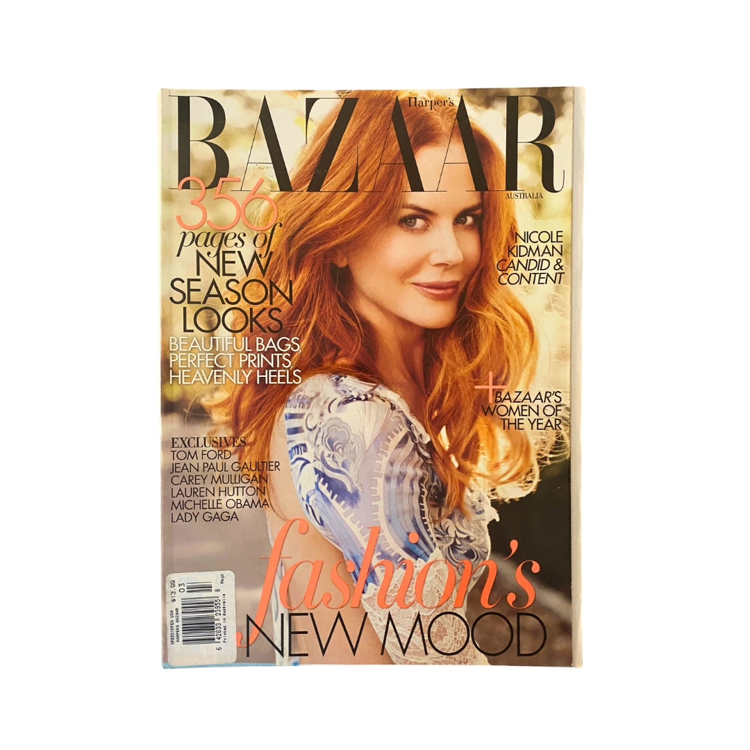 Harper's Bazaar Australia Magazine cover featuring Nicole Kidman, March 2011, showcasing fashion trends with a focus on luxurious design and style.
