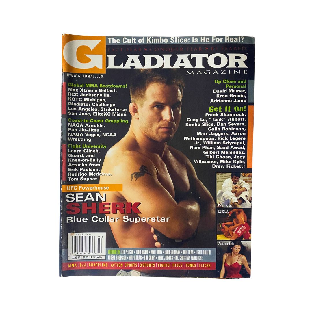 Gladiator Magazine 2008 Issue No. 7 featuring Sean Sherk on the cover, showcasing mixed martial arts content and vintage magazine appeal.