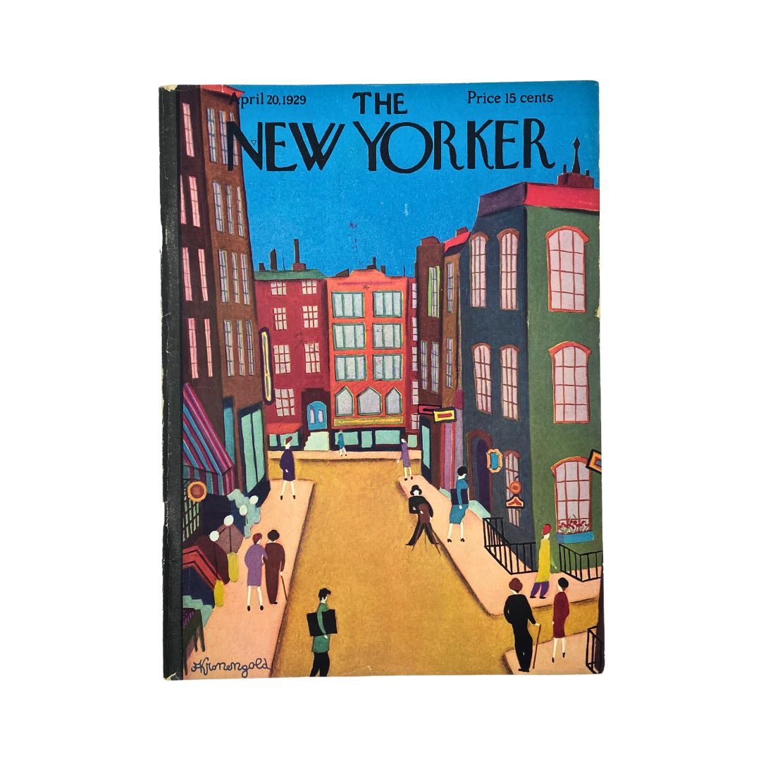 Cover of The New Yorker, April 20, 1929, featuring Adolph Kronengold, in very good (VG) condition