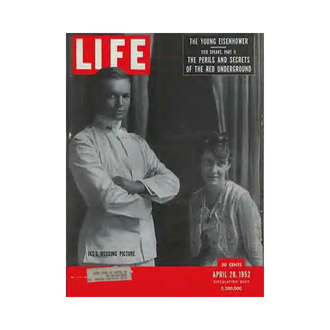 VTG Life Magazine April 28, 1952 featuring a wedding picture of Dwight Eisenhower on the cover, showcasing a historical moment in American culture.
