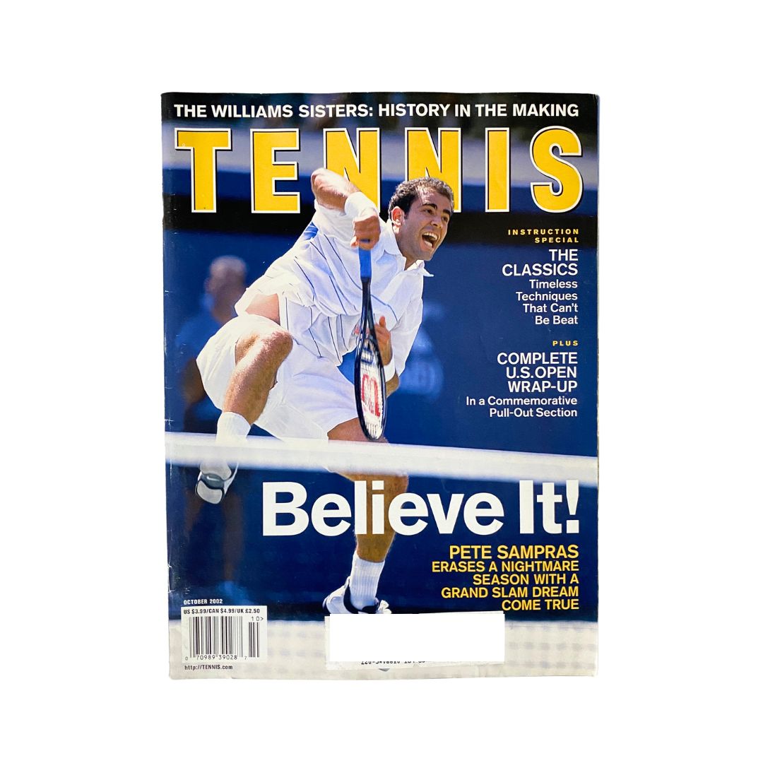 Tennis Magazine October 2002 featuring Pete Sampras on the cover, showcasing tennis history and nostalgia for collectors.