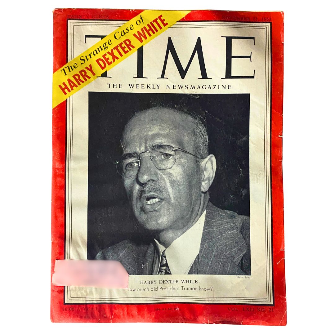 VTG Time Magazine November 23, 1953 featuring Harry Dexter White on the cover, showcasing historical events of the 1950s.