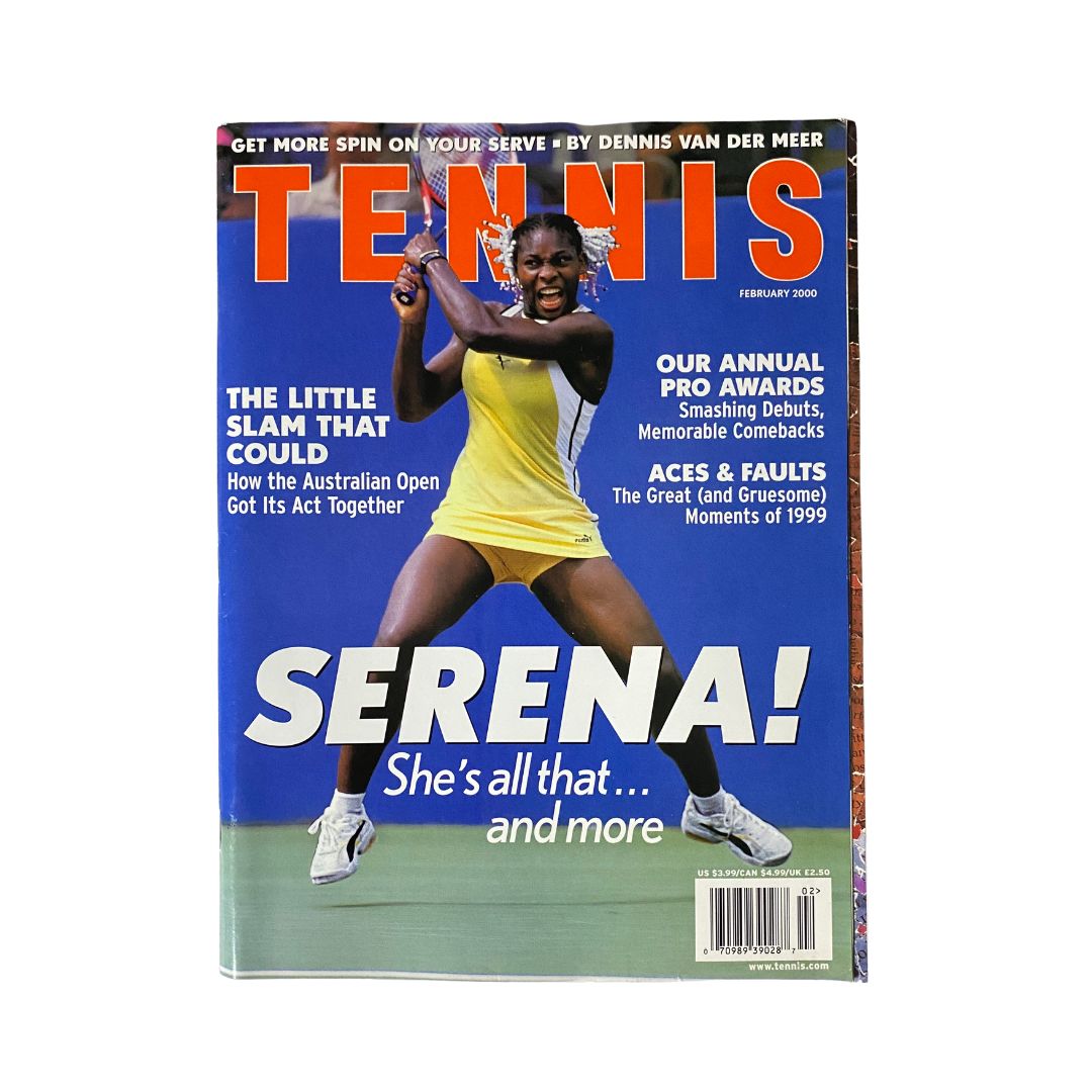 Tennis Magazine February 2000 issue featuring Serena Williams on the cover. Highlighting her presence in women’s tennis, this vintage magazine captures the essence of the sport during a pivotal time.