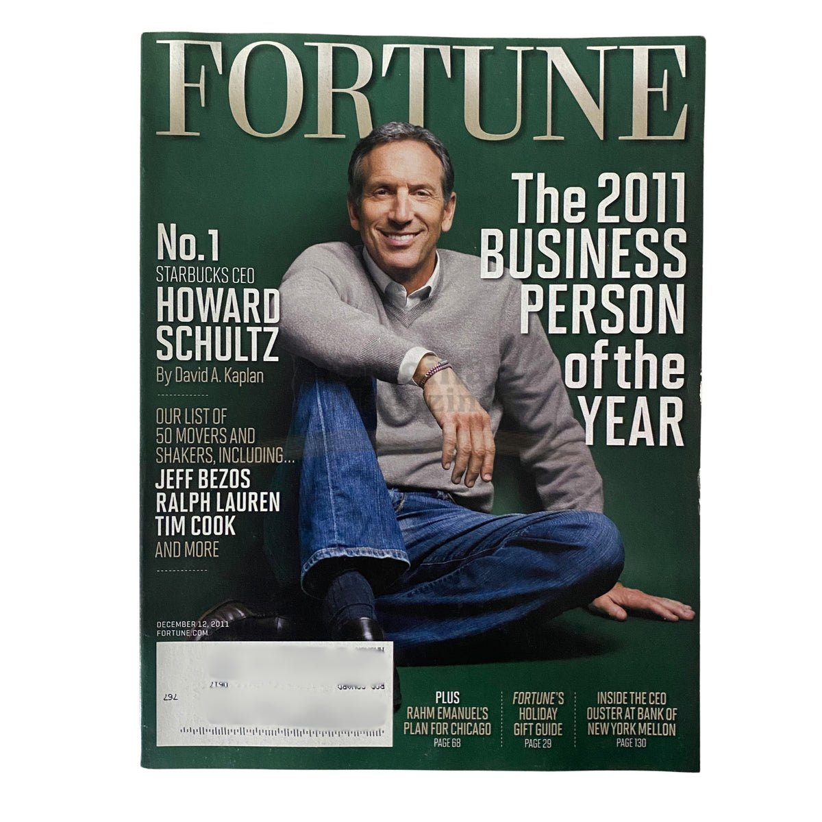Cover of Fortune Magazine from December 12, 2011 featuring Starbucks CEO Howard Schultz as the Business Person of the Year.