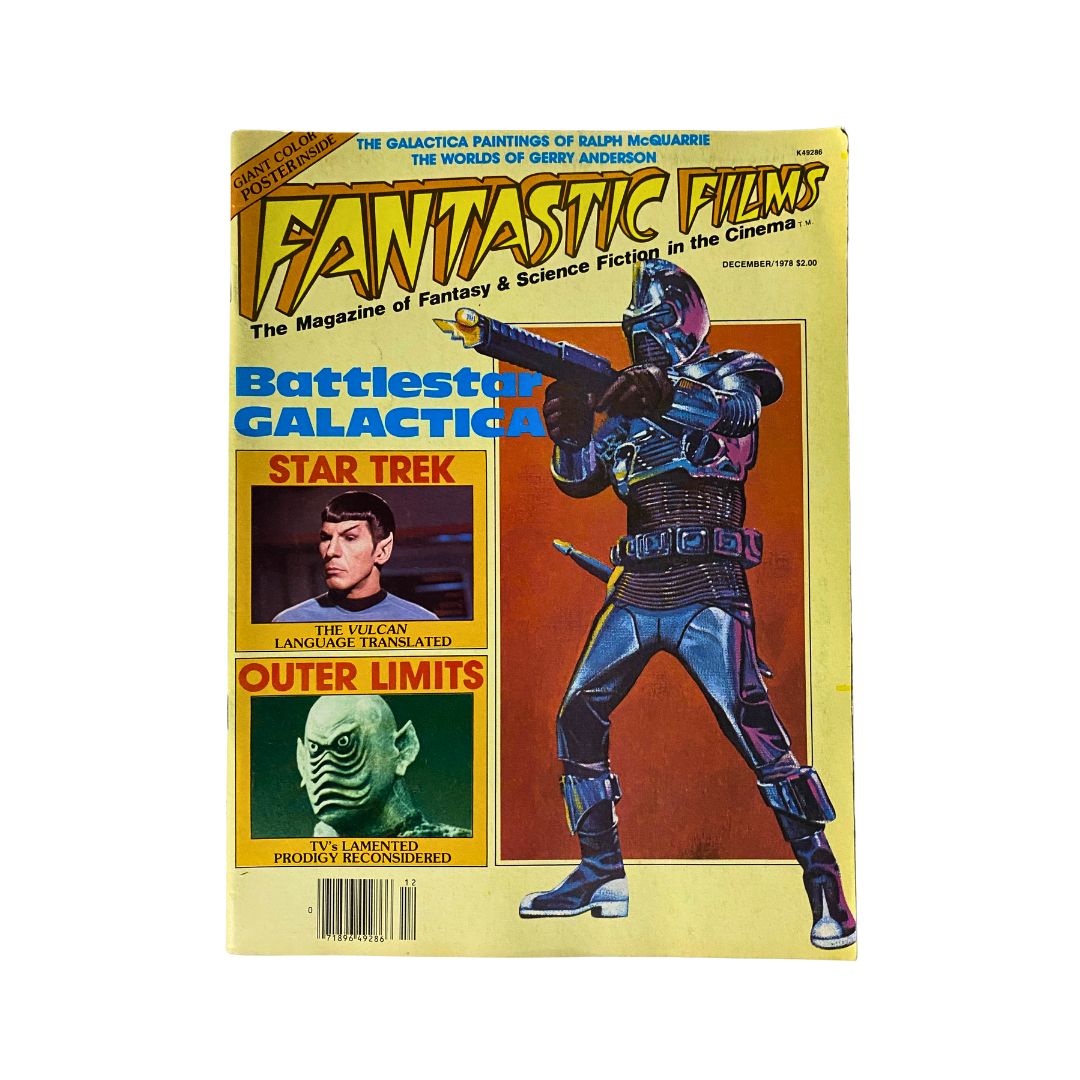 VTG Fantastic Films Magazine December 1978 Battlestar Galactica cover featuring a science fiction theme with imagery from Star Trek and Outer Limits.