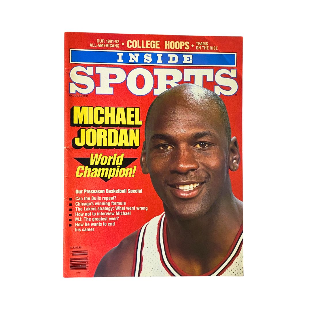 Inside Sports Magazine, October 1991, featuring Michael Jordan on the cover with the title 'World Champion!'. A collectible vintage magazine showcasing key moments in sports history.