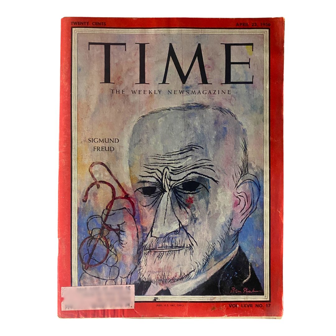 Cover of VTG Time Magazine April 23, 1956 featuring an artistic portrait of Sigmund Freud, Volume 67, Number 17.