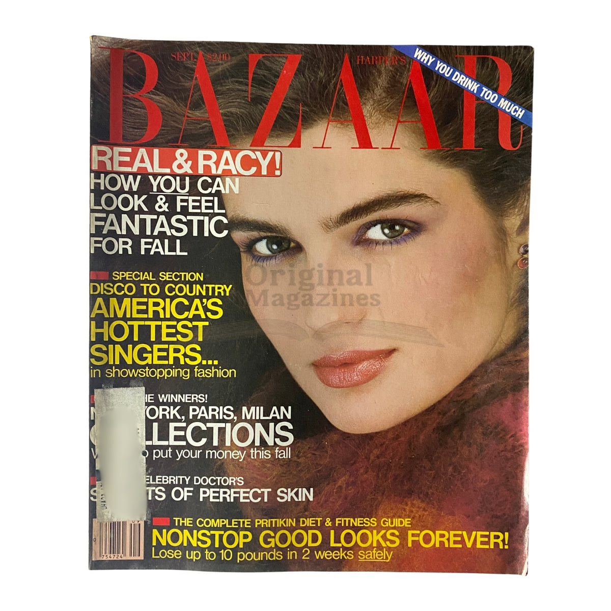 Cover of Harper's Bazaar Magazine September 1980 featuring Eva Voorhees, displaying vibrant text highlighting fashion content and pop culture.