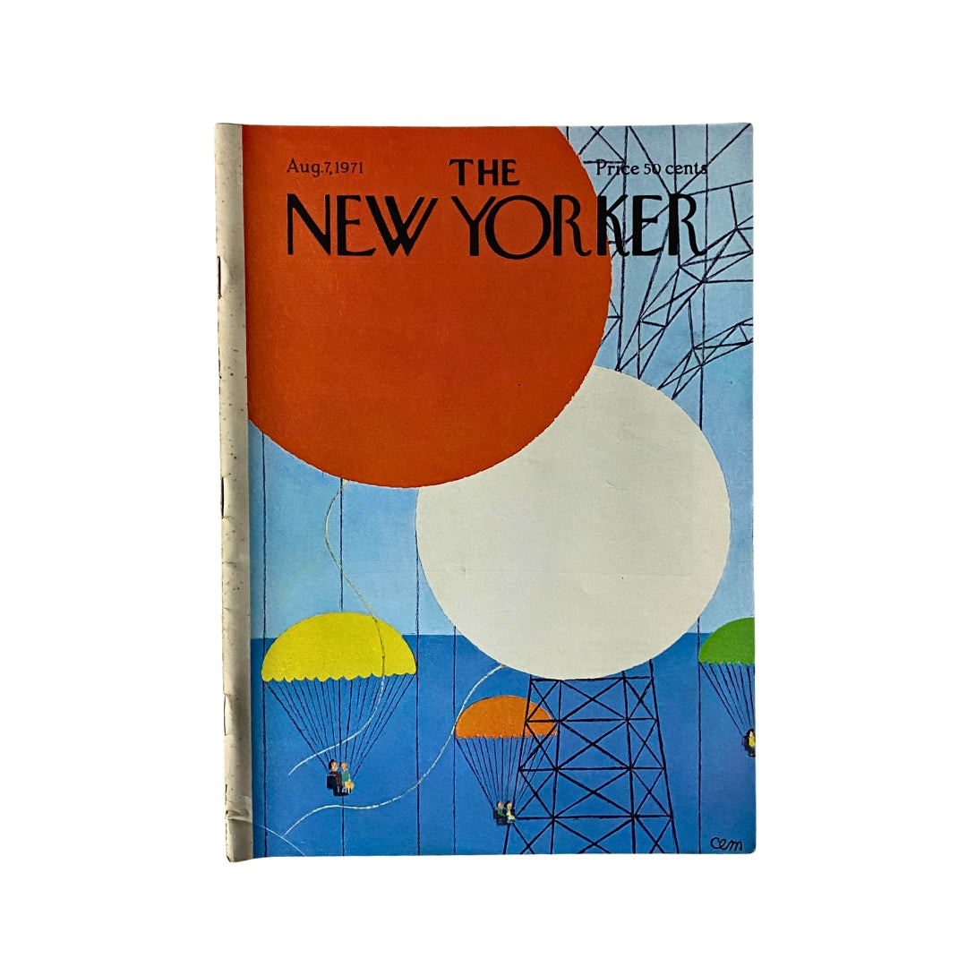 Cover of The New Yorker Complete Magazine August 7, 1971 featuring artwork by Charles E. Martin, showcasing colorful balloons against a blue background.