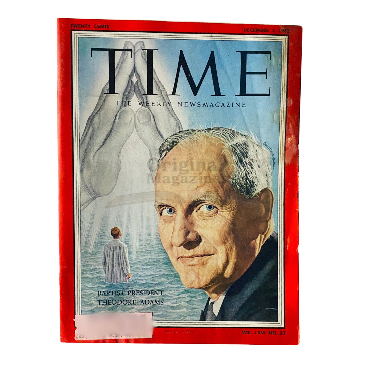 Time Magazine December 5, 1955, Vol 66 No. 23 featuring Baptist President Theodore Adams on its cover, showcasing an iconic moment from American history.