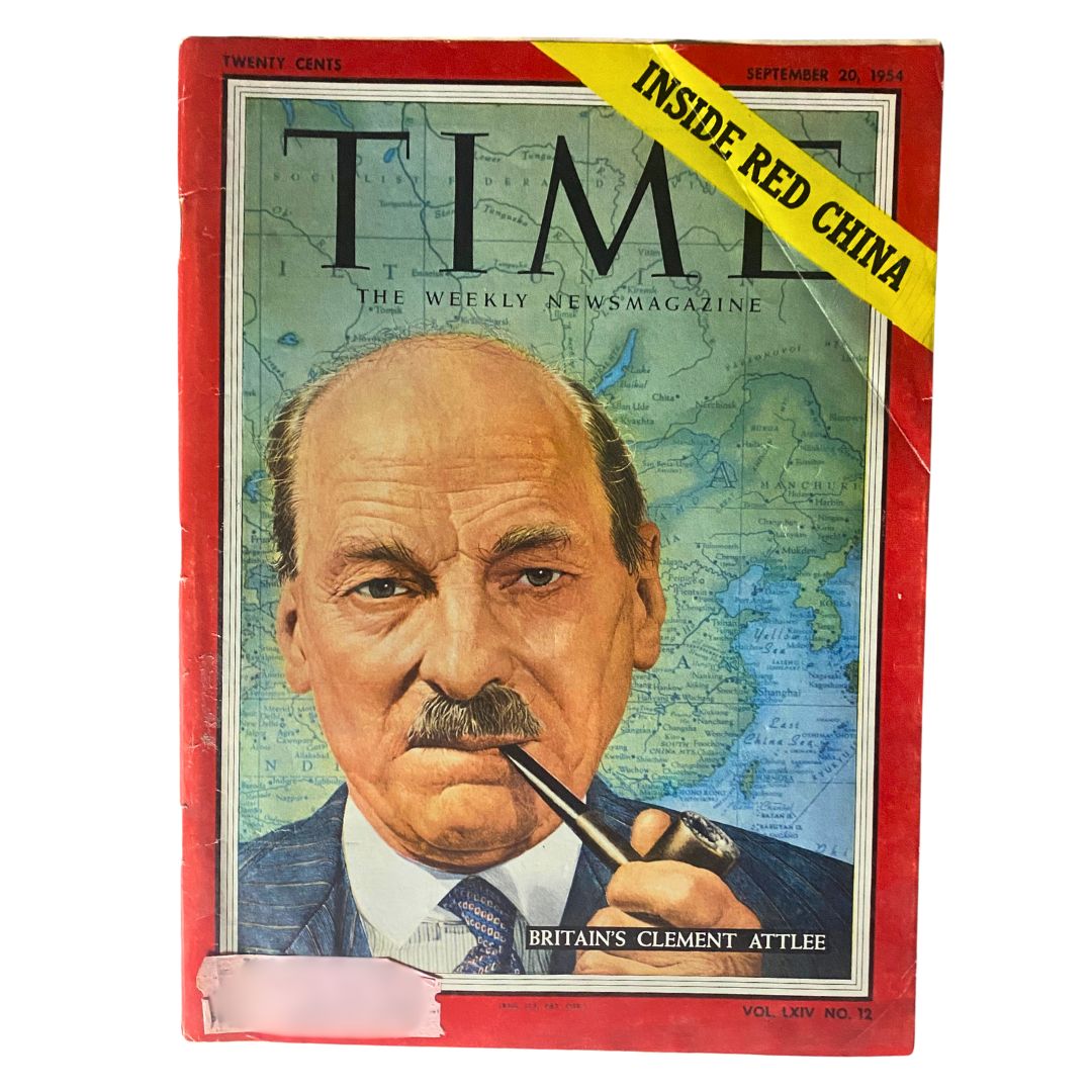 Cover of VTG Time Magazine September 20, 1954, Vol 64 No. 12 featuring Britain's Clement Attlee with the headline 'INSIDE RED CHINA'.