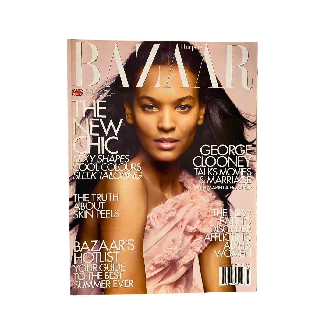 Harper's Bazaar UK Magazine May 2008 cover featuring Liya Kebede, highlighting fashion themes such as 'The New Chic', 'Bazaar's Hotlist', and a feature on George Clooney's interviews.