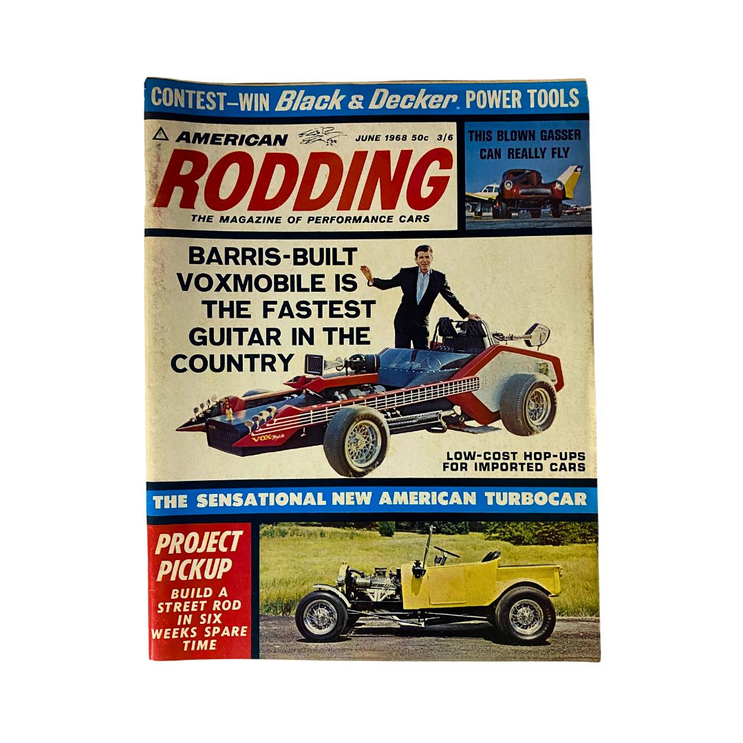 Cover of American Rodding Magazine from June 1968 featuring the Barris-Built Voxmobile, showcasing its unique design and iconic status in automotive culture.