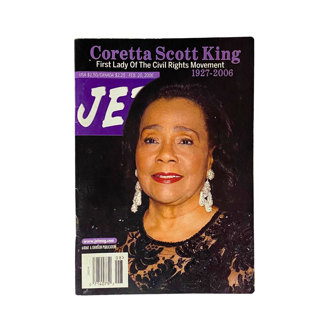 Cover of Jet Magazine February 20, 2006 Vol 109 No. 7 featuring Coretta Scott King, First Lady of the Civil Rights Movement, showcasing her legacy with a portrait.