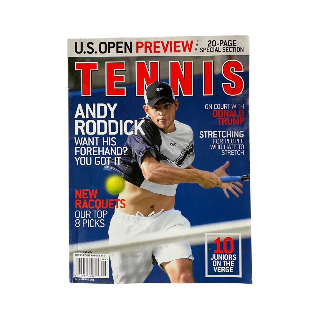 Cover of Tennis Magazine September 2004 featuring Andy Roddick, highlighting his achievements and the U.S. Open preview.