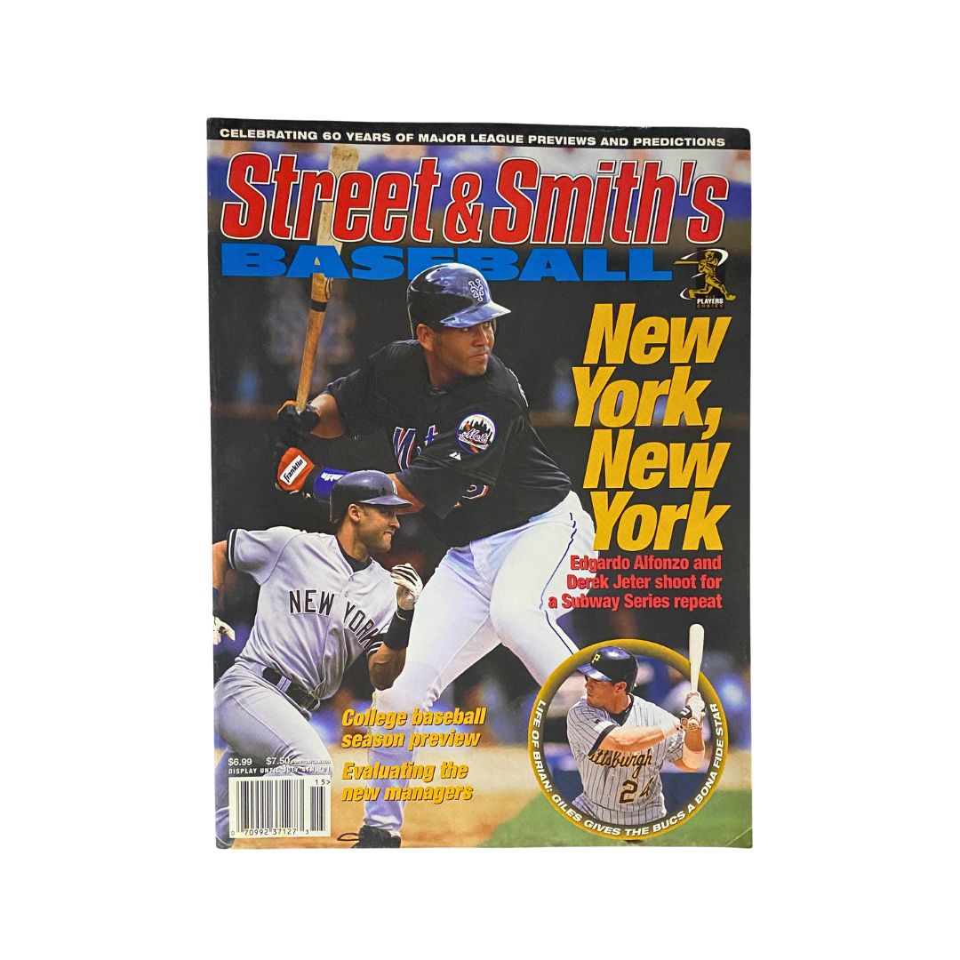 Street & Smith's Baseball Magazine 2001 featuring Edgardo Alfonzo and Derek Jeter on the cover, showcasing baseball's stars from New York.