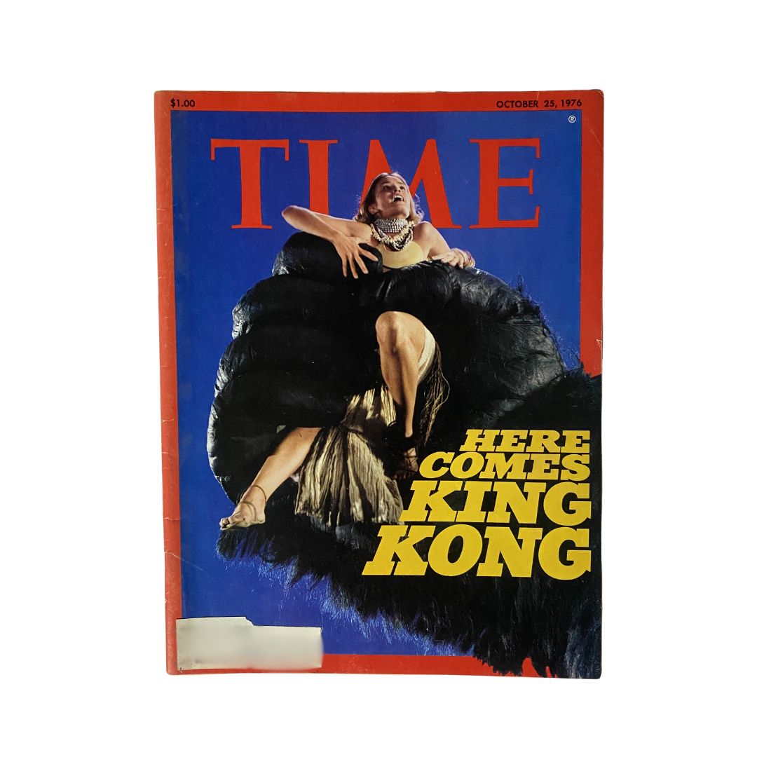 Vintage Time Magazine cover from October 25, 1976 featuring the title 'Here Comes King Kong' with a striking image related to the iconic film.