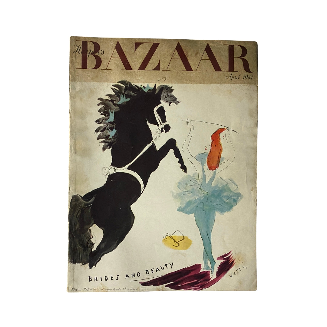 Harper's Bazaar Magazine April 1941 Brides and Beauty Circus Cover No Label