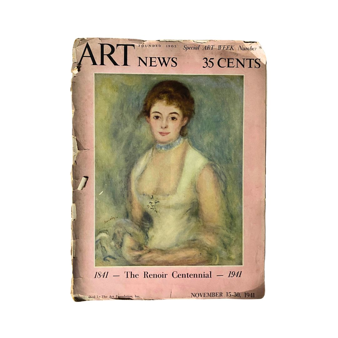 Vintage Art News Magazine cover from November 15, 1941 featuring the Portrait of Madame Henriot by Renoir, commemorating the artist's centenary.