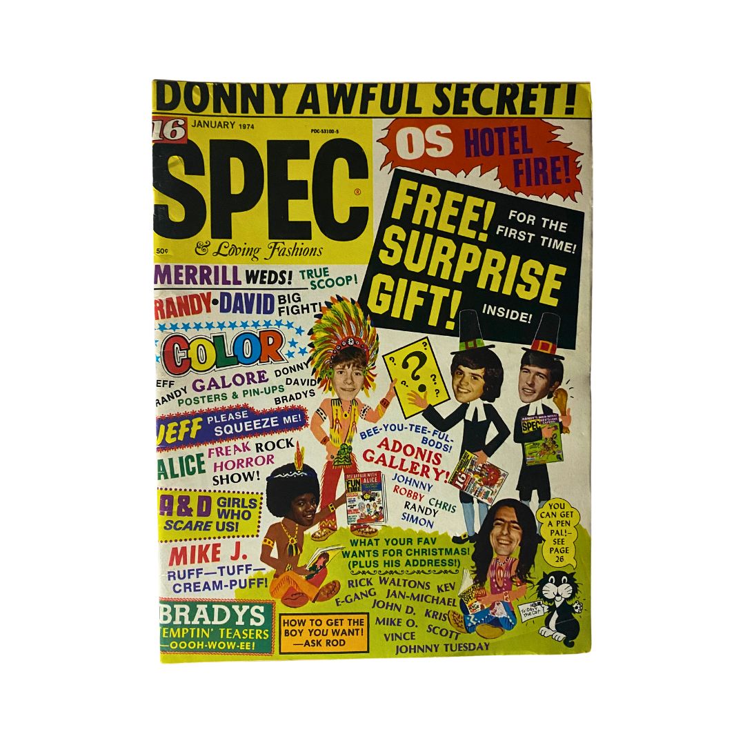 Vintage 16 SPEC Magazine January 1974 David Cassidy Brady Bunch VG w Poster No Label