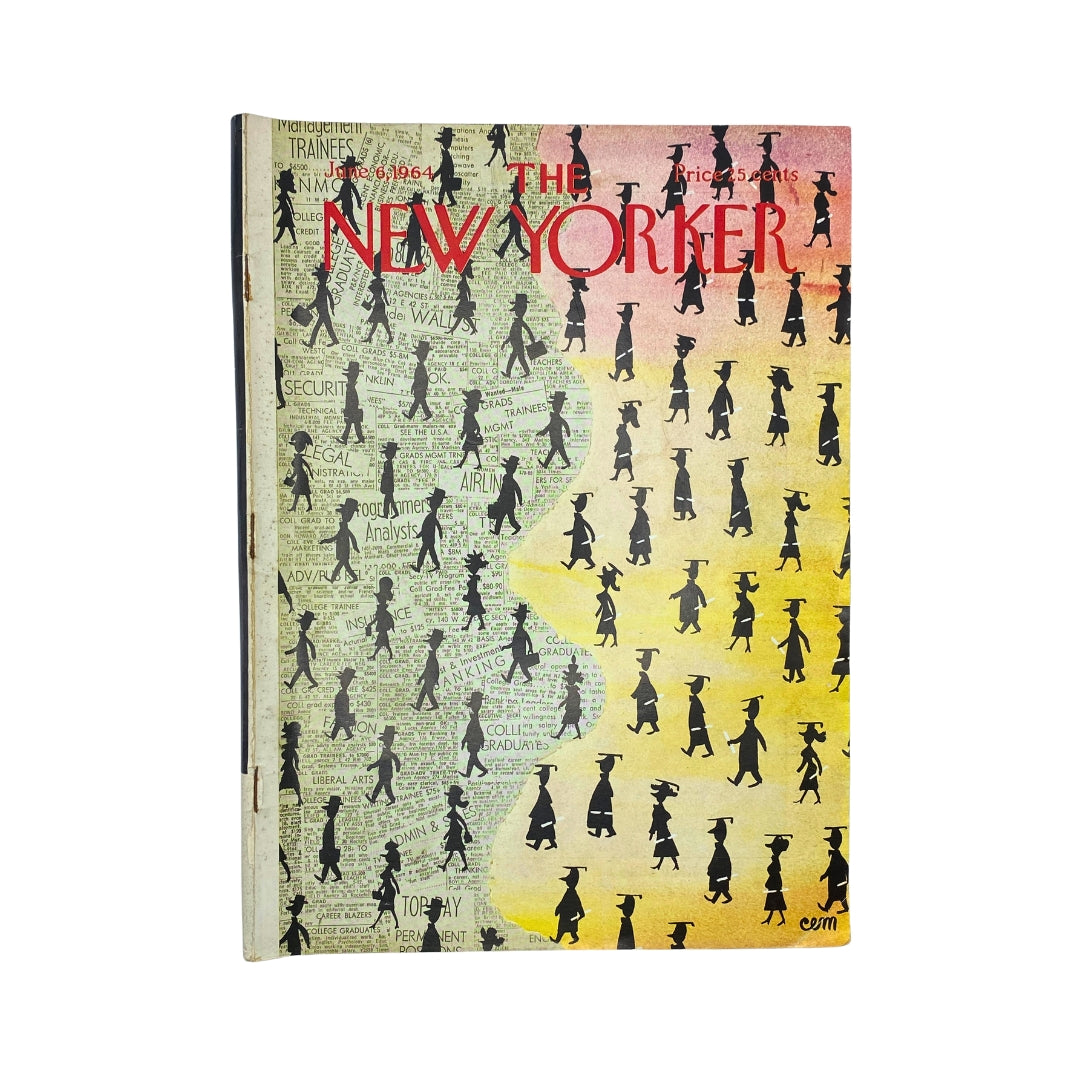 Cover of The New Yorker Complete Magazine, June 6, 1964 featuring artwork by Charles E. Martin showcasing silhouetted figures and text patterns.