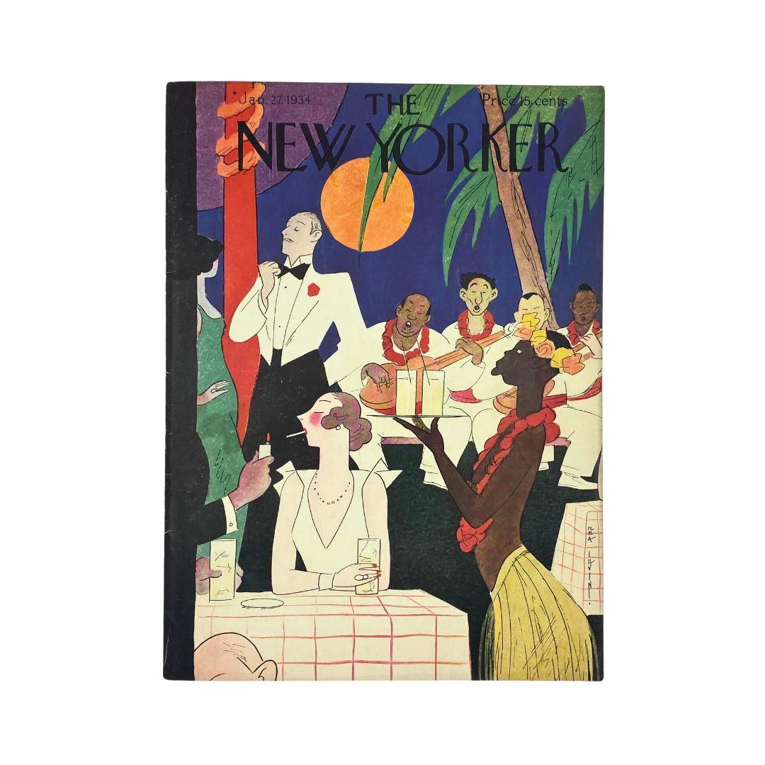 Cover of The New Yorker, January 27, 1934, featuring artwork by Rea Irvin, in very good (VG) condition
