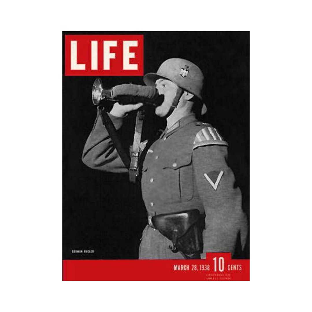 Life Magazine March 28, 1938 - Iconic Cover Featuring German Bugler & Historical Insights
